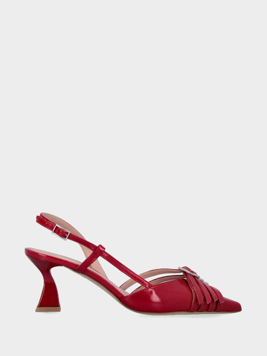 Slingback in vitello abrasivato bordeaux con cinturini a V