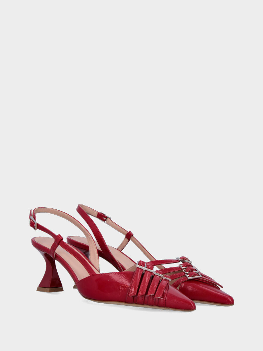 Slingback in vitello abrasivato bordeaux con cinturini a V