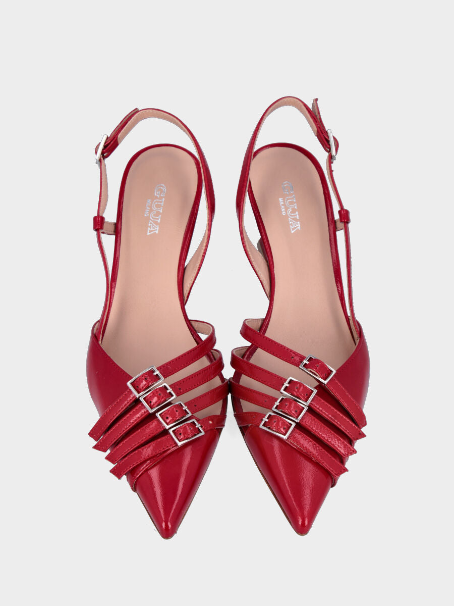 Slingback in vitello abrasivato bordeaux con cinturini a V