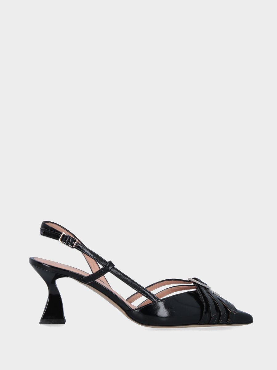 Slingback in vitello abrasivato nero con cinturini a V