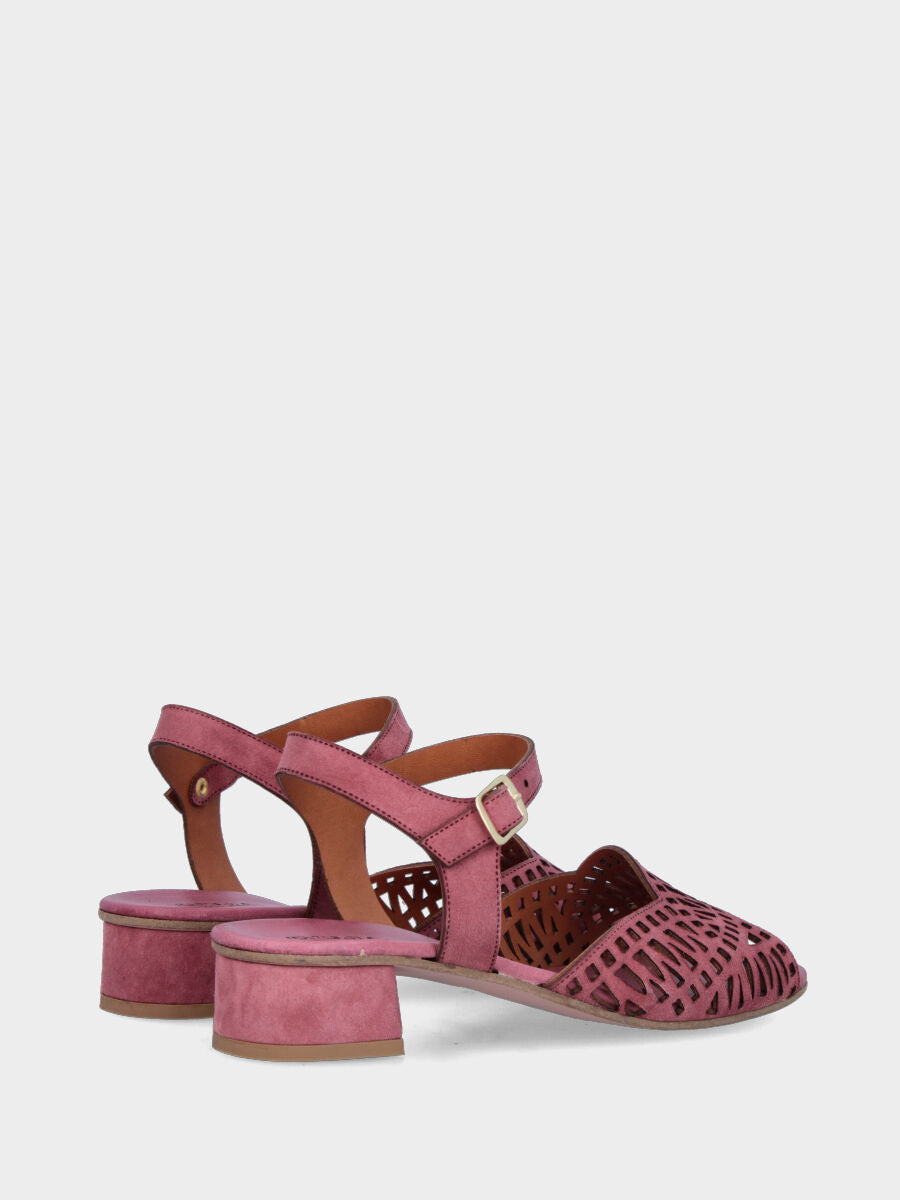 Sandale en suède mauve avec bride ajourée