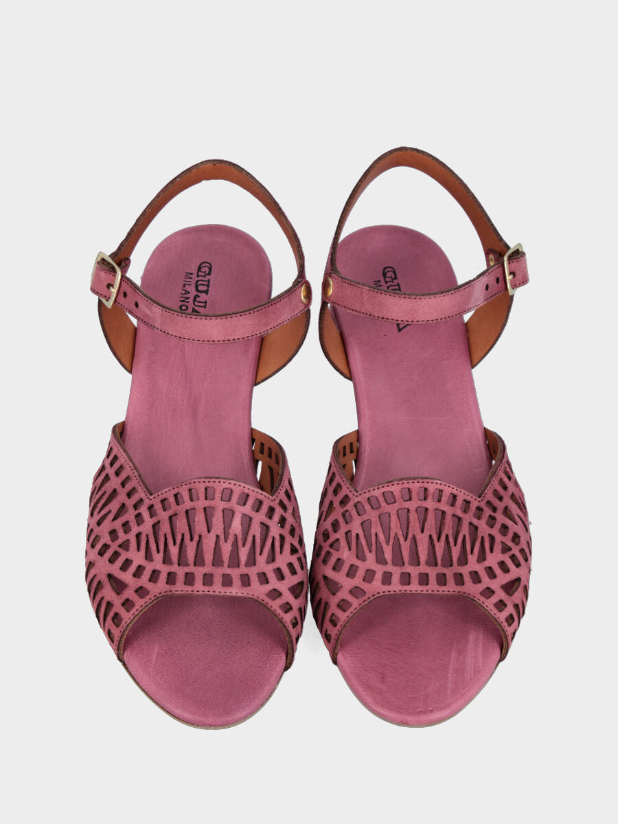 Sandale en suède mauve avec bride ajourée
