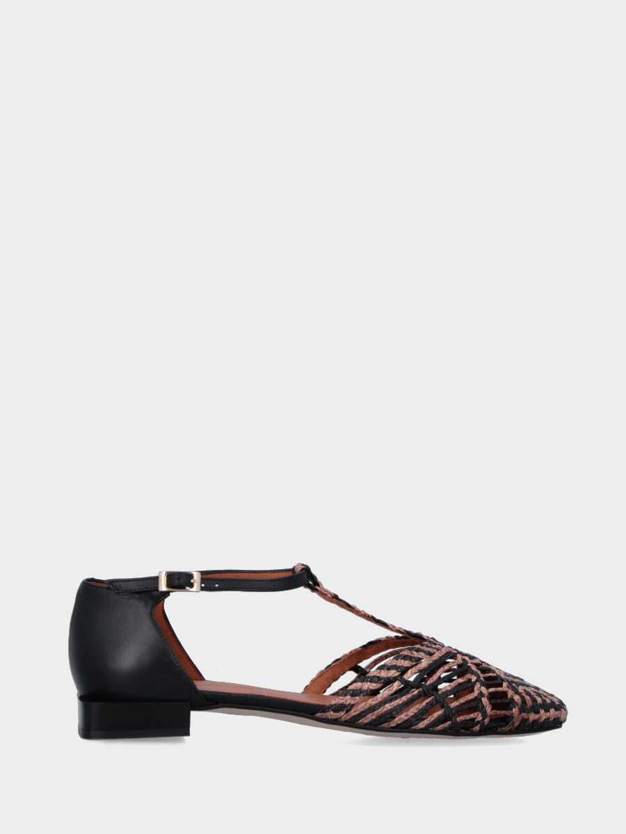 Ballerina Charleston in rafia nera intrecciata e punta quadrata stondata
