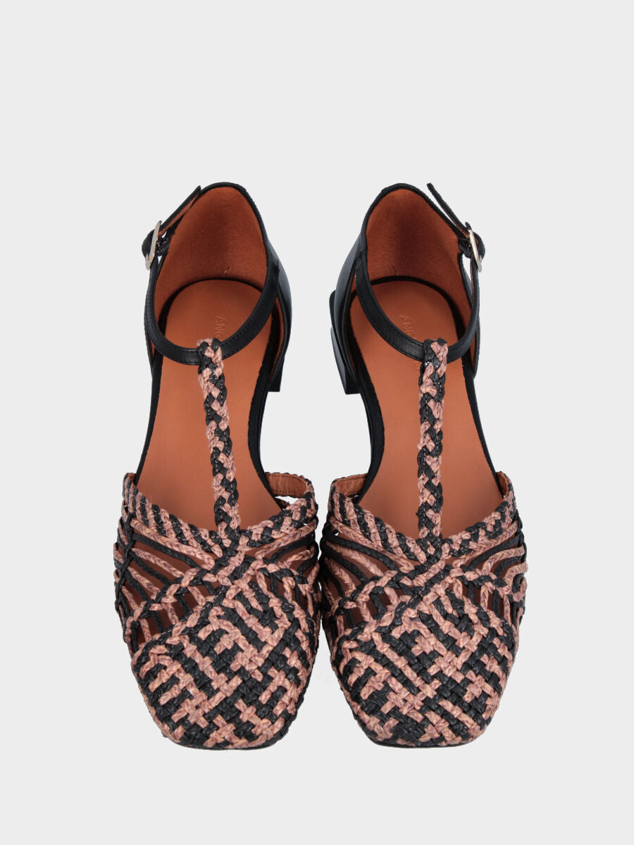 Ballerina Charleston in rafia nera intrecciata e punta quadrata stondata