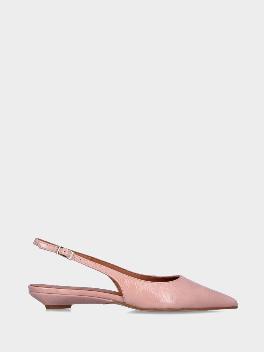 Slingback in naplak rosa con zeppa 30 mm e punta sfilata