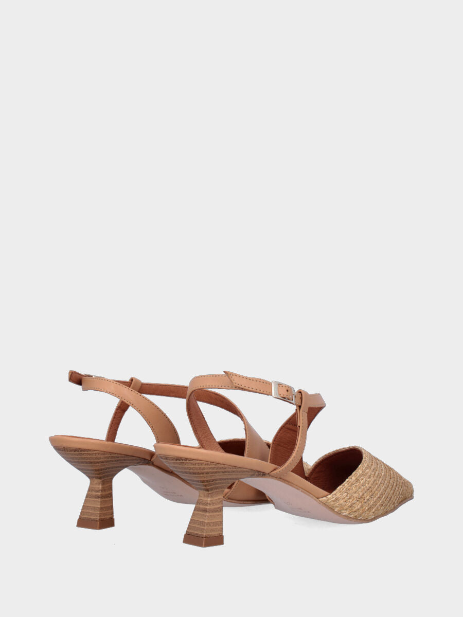 Slingback in rafia beige, tacco a rocchetto
