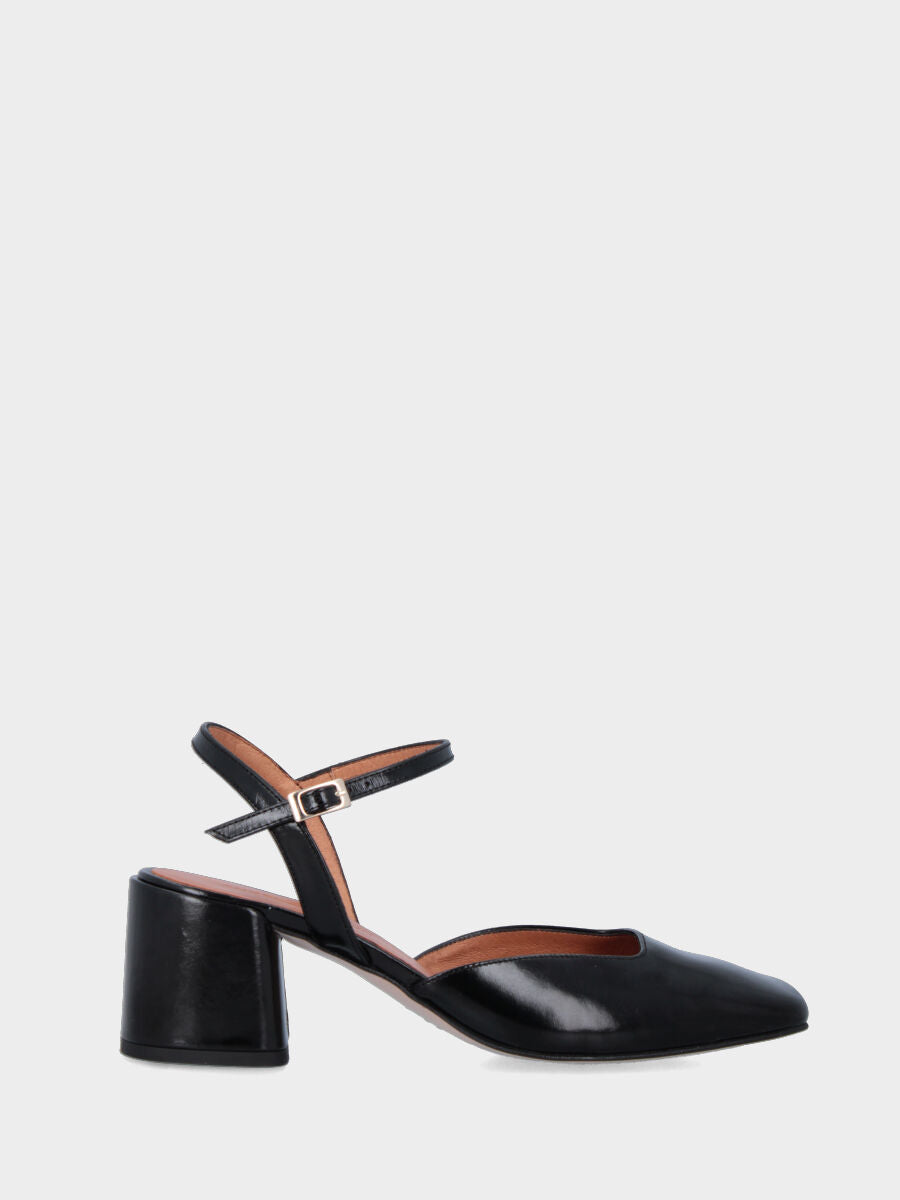 Slingback in naplak nero con cinturino a pipetta e tacco 50 mm