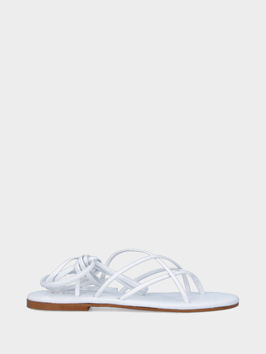 Tongs en nappa blanche avec lanières à la cheville