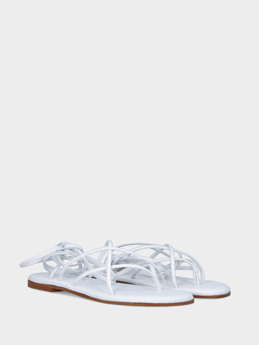 Tongs en nappa blanche avec lanières à la cheville
