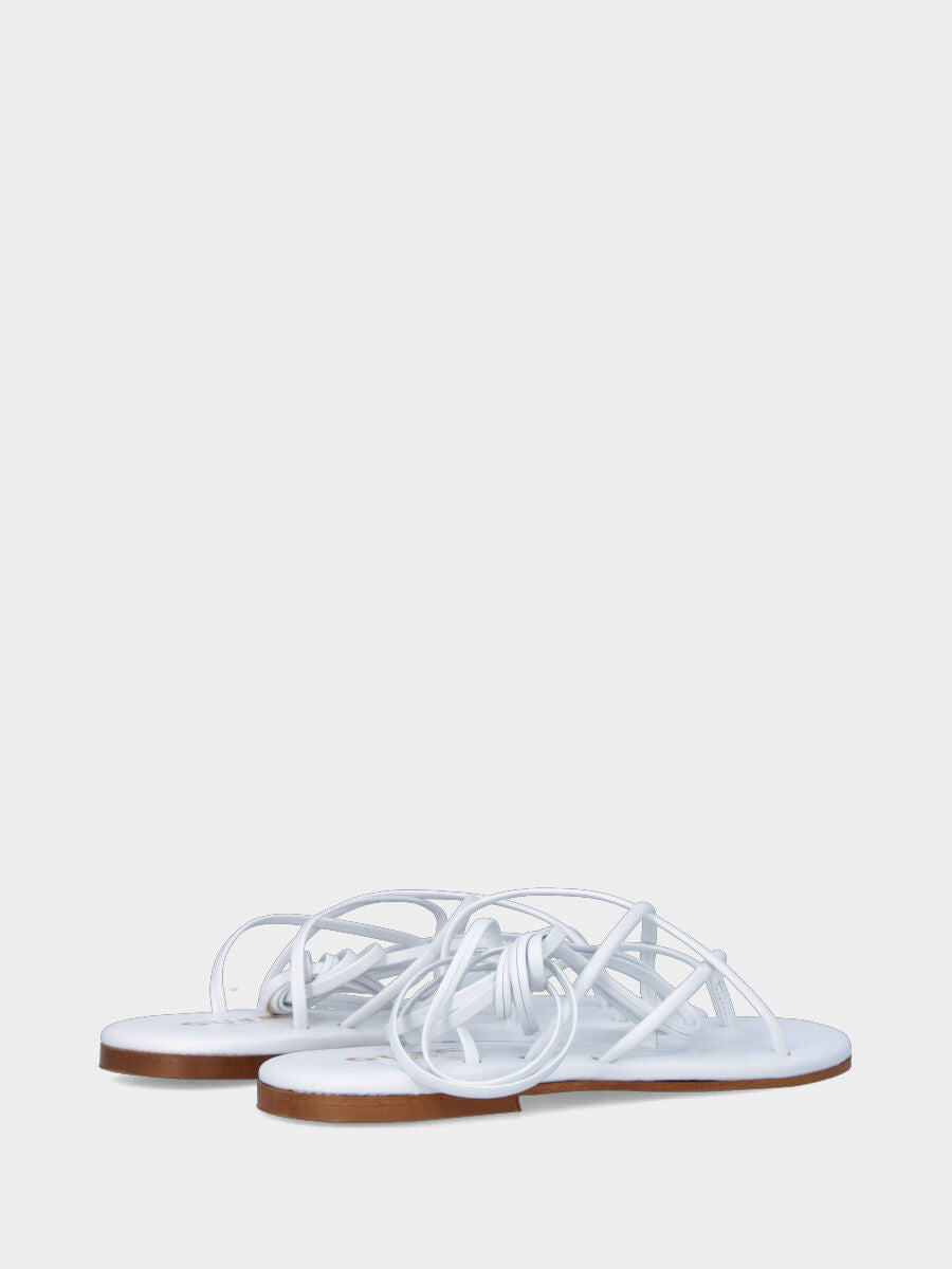 Tongs en nappa blanche avec lanières à la cheville