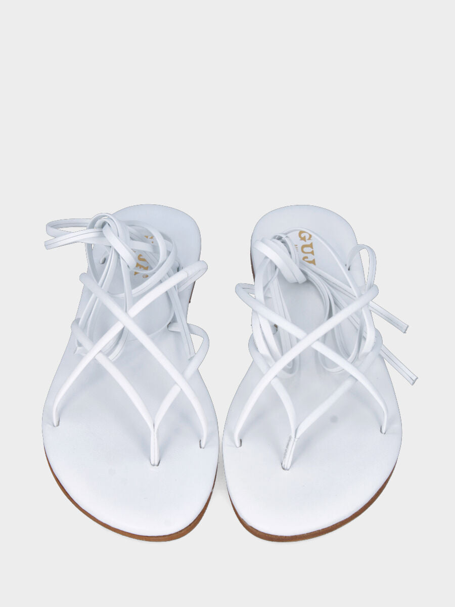 Tongs en nappa blanche avec lanières à la cheville