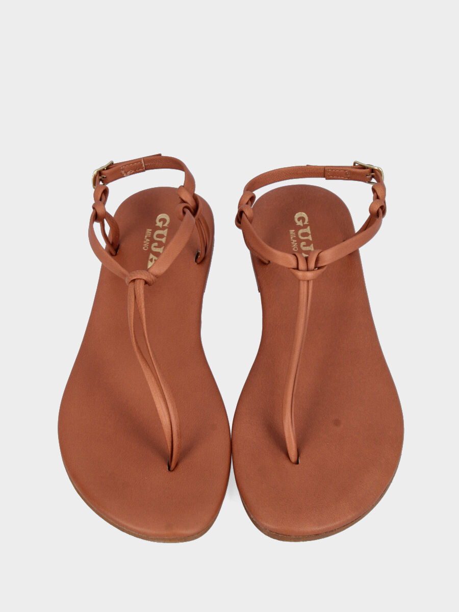 Infradito in nappa color cuoio con listini a T doppi