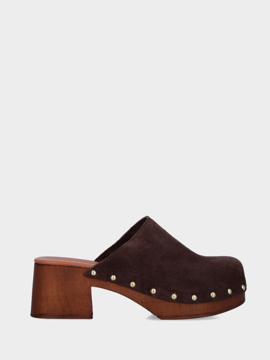 Zoccolo a sabot in velour testa di moro con zeppa incavata
