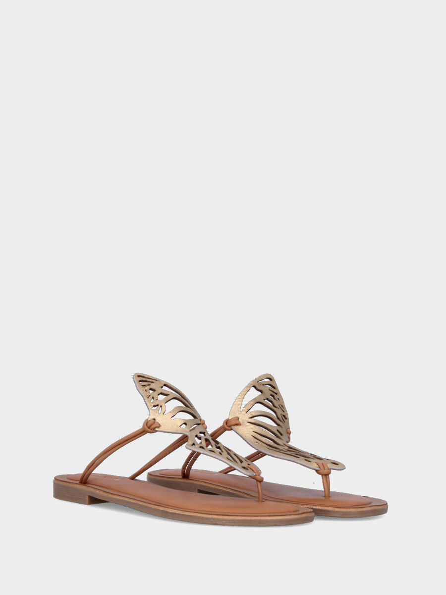 Sandalo infradito in laminato bronzo con tomaia a farfalla