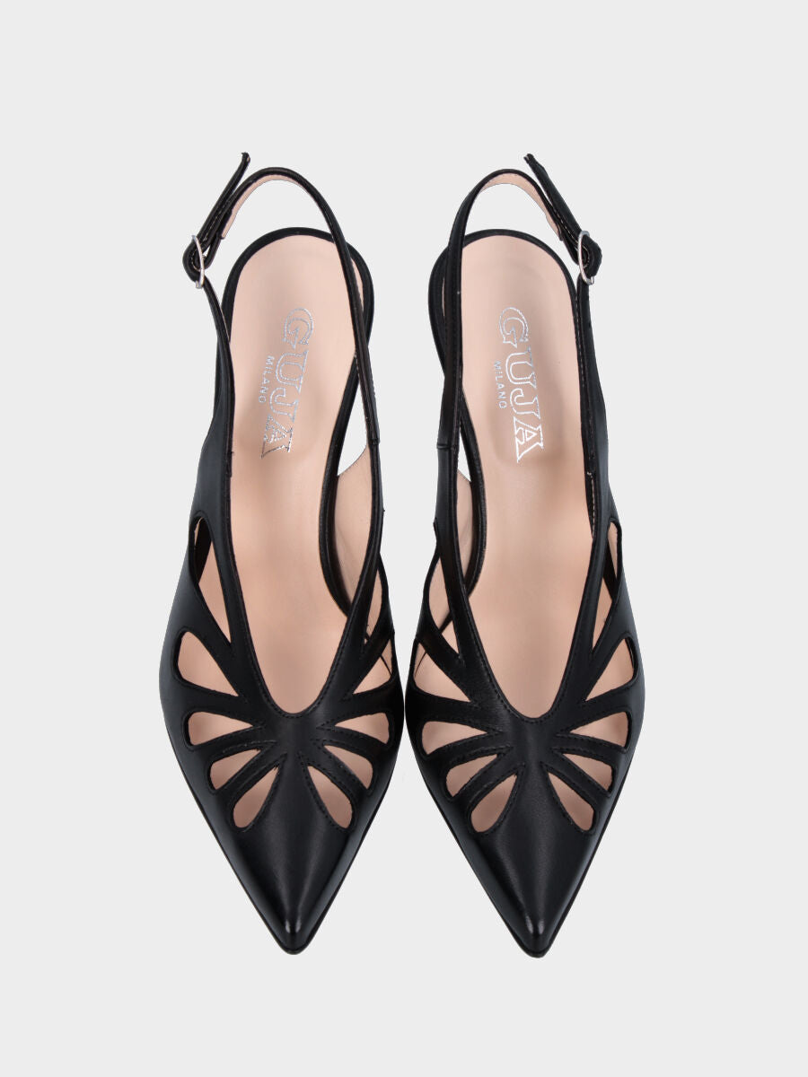 Slingback in nappa nera con tomaia aperta a gocce