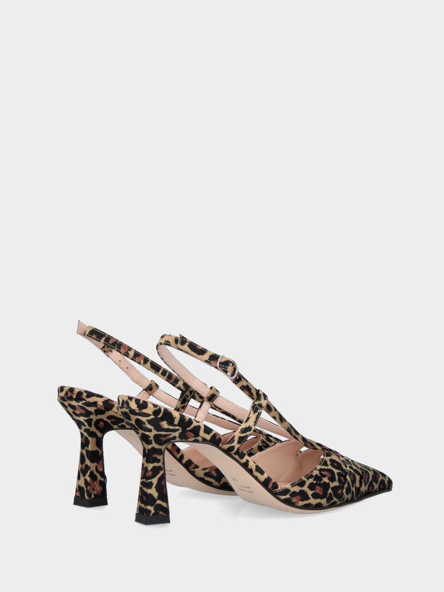 Slingback en tissu léopard avec empeigne à volants et talon en forme de calice