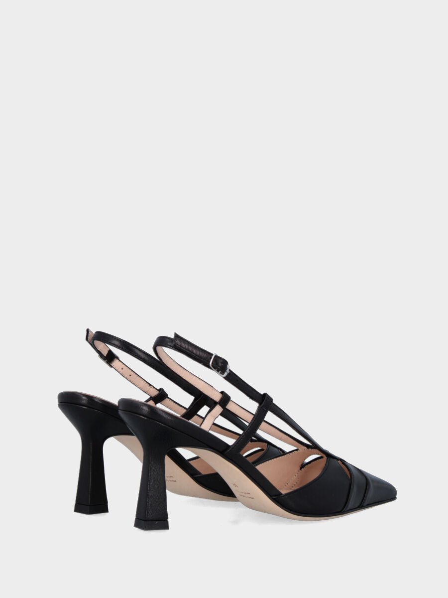 Black nappa slingback with ruffled upper and chalice heel