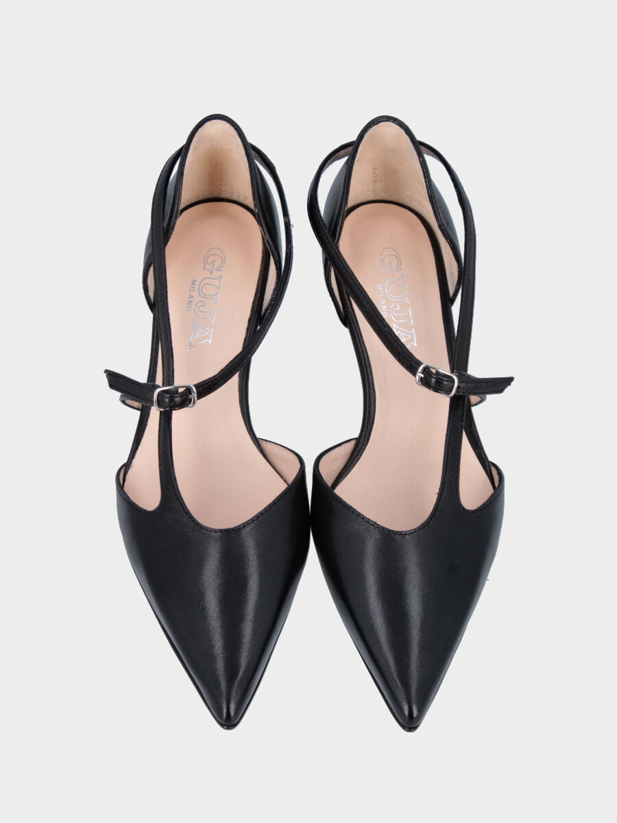 Pumps aus schwarzem Nappaleder mit asymmetrischen Riemchen