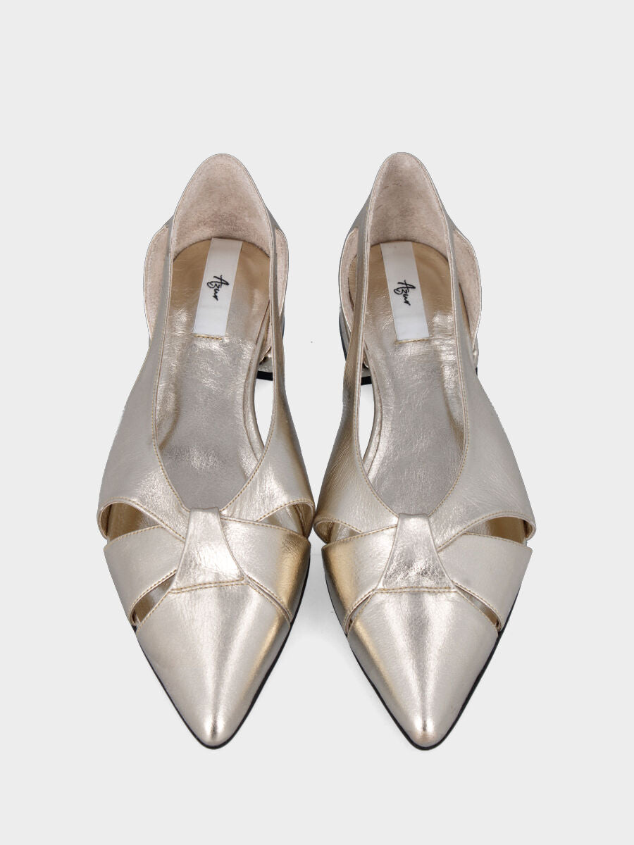 Ballerina in laminato acciaio con cinturini arcuati incrociati