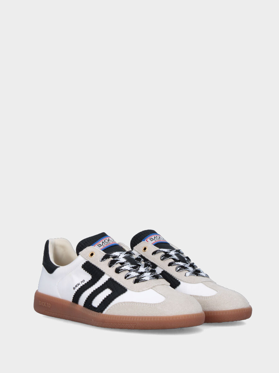 Sneaker in nylon e camoscio bianco con dettagli in vitello nero