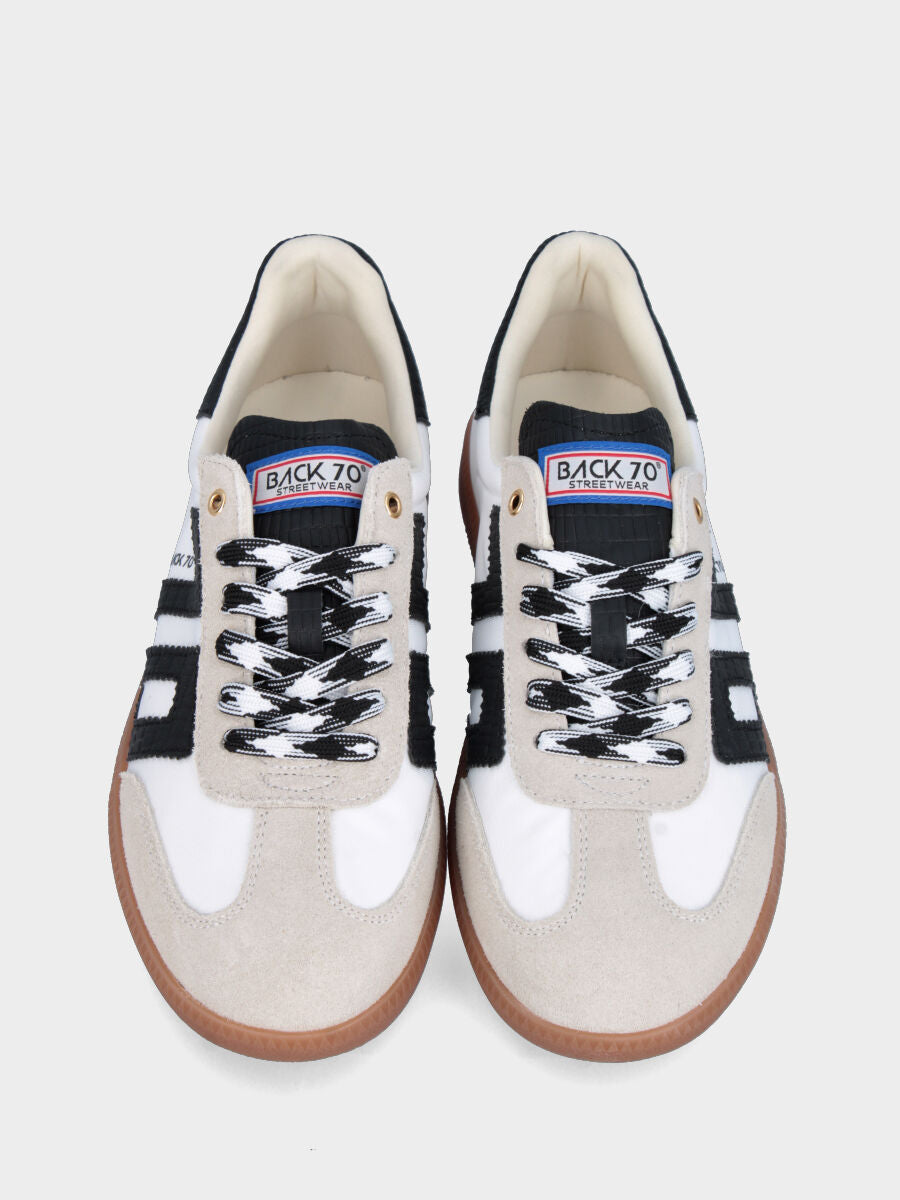 Sneaker in nylon e camoscio bianco con dettagli in vitello nero