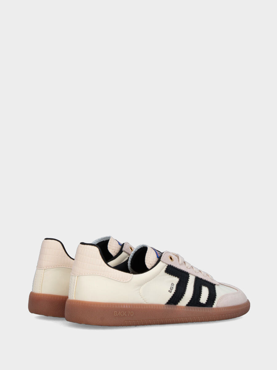 Sneaker in nylon e camoscio beige con dettagli in vitello nero