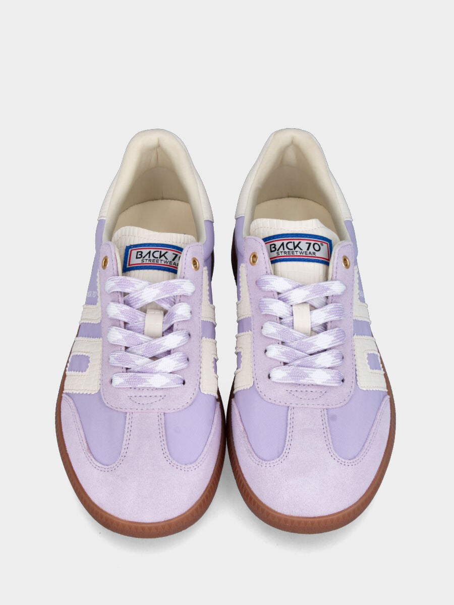 Sneaker in lilac nylon and suede with calfskin details and wedge sole