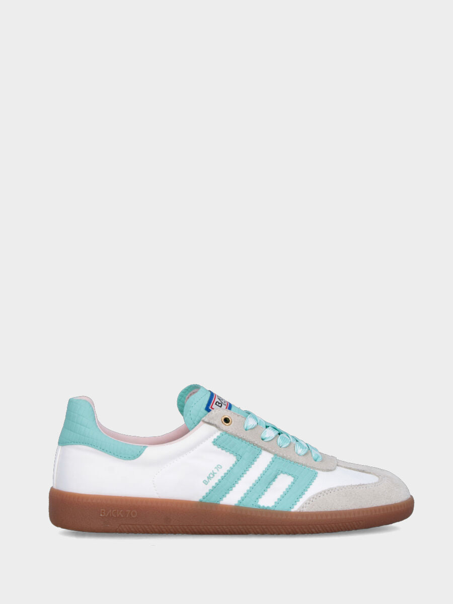 Sneaker in nylon e camoscio bianco con dettagli in vitello celeste