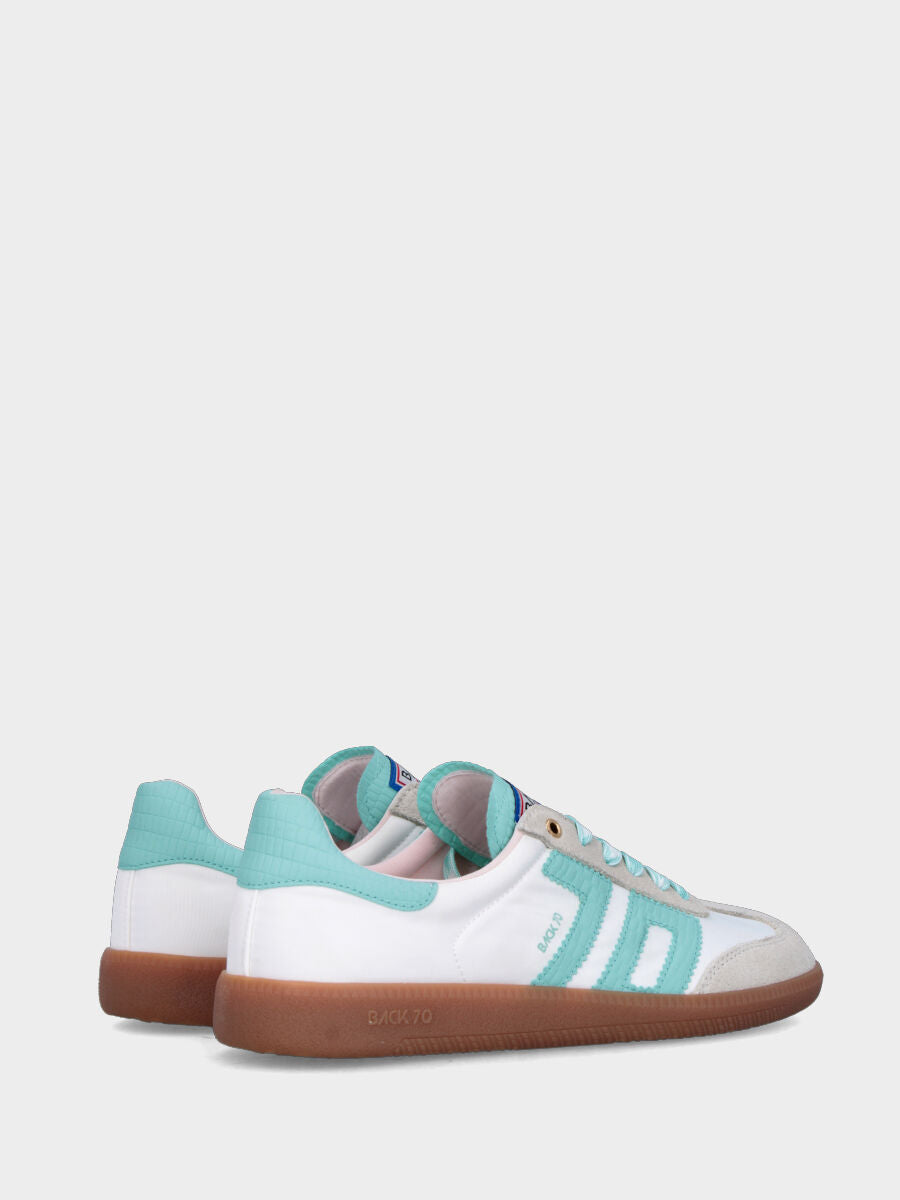 Sneaker in nylon e camoscio bianco con dettagli in vitello celeste