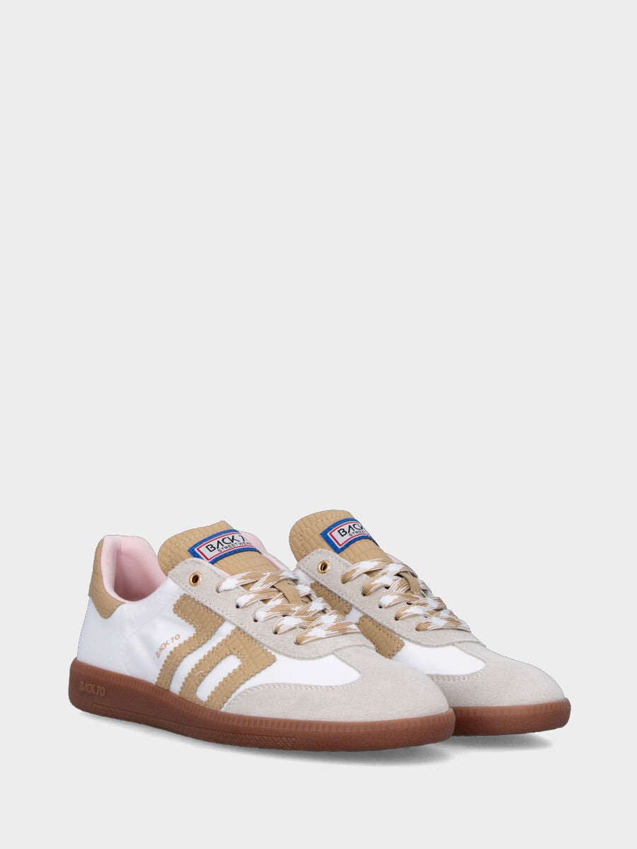 Sneaker in nylon e camoscio bianco con dettagli in vitello beige