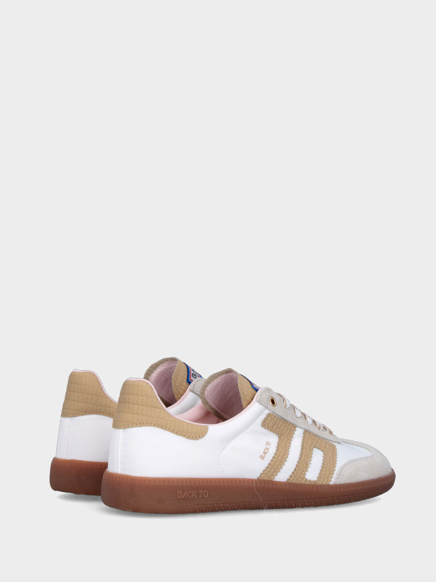 Sneaker in nylon e camoscio bianco con dettagli in vitello beige