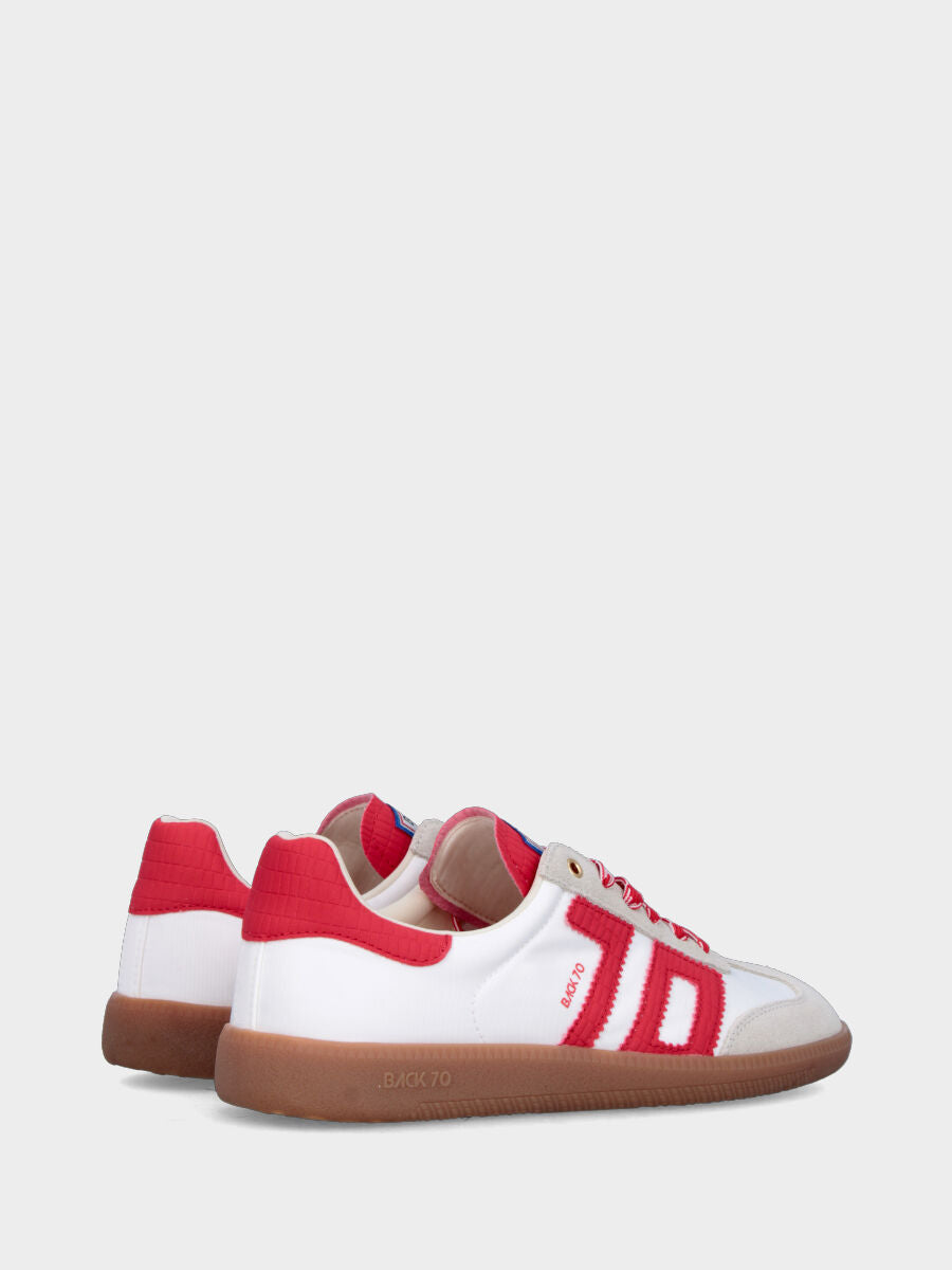 Sneaker in nylon e camoscio bianco con dettagli in vitello rosso