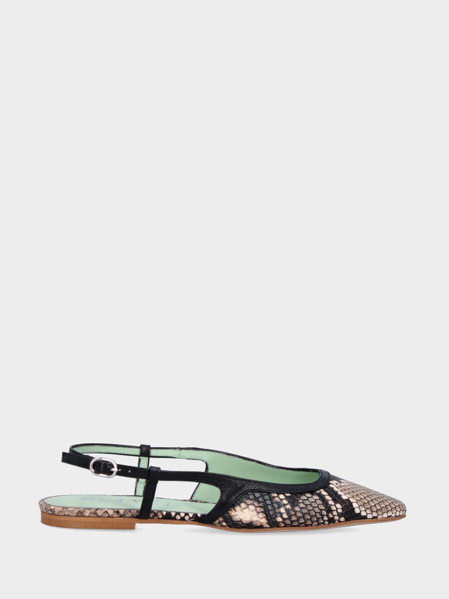Slingback in vitello pitonato con scollo tondo