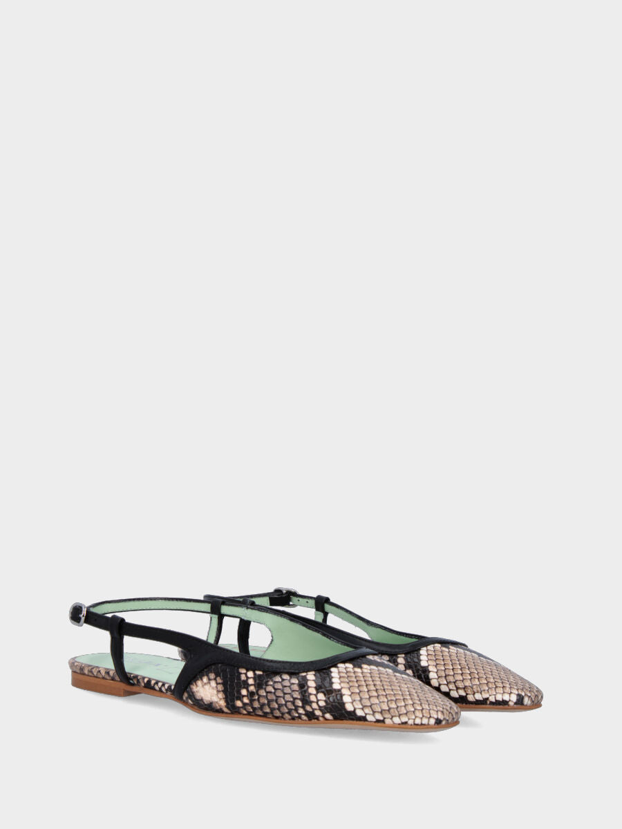 Slingback in vitello pitonato con scollo tondo