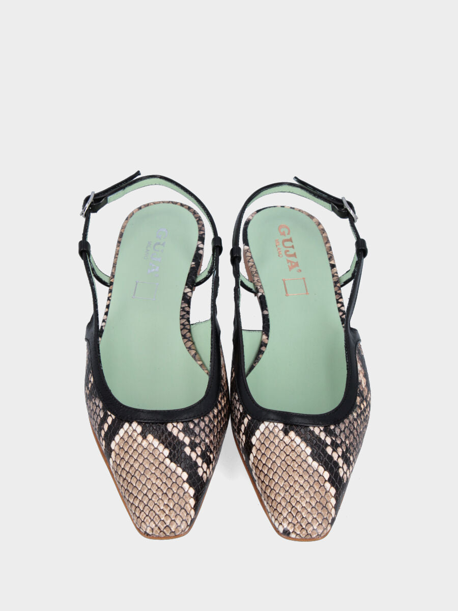 Slingback in vitello pitonato con scollo tondo