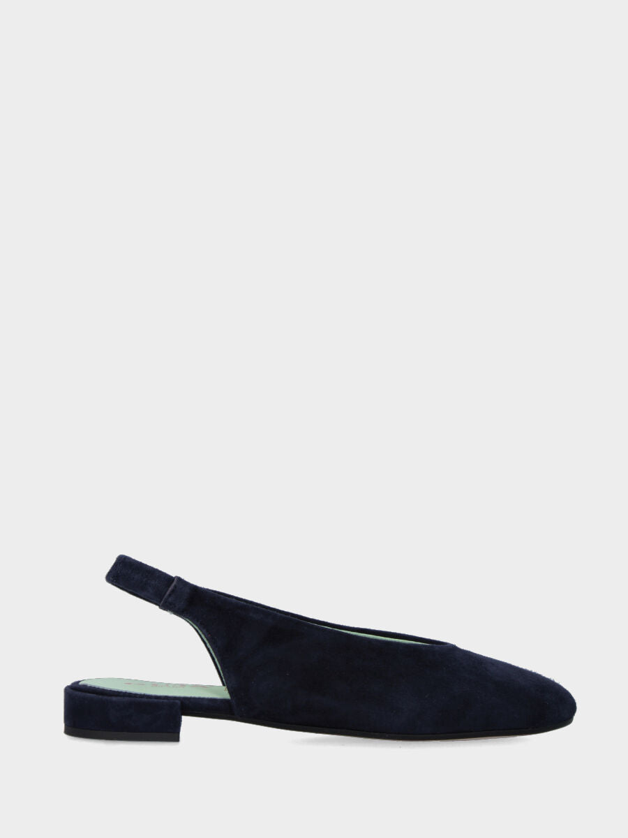 Slingback in camoscio blu scuro con tacco a blocco