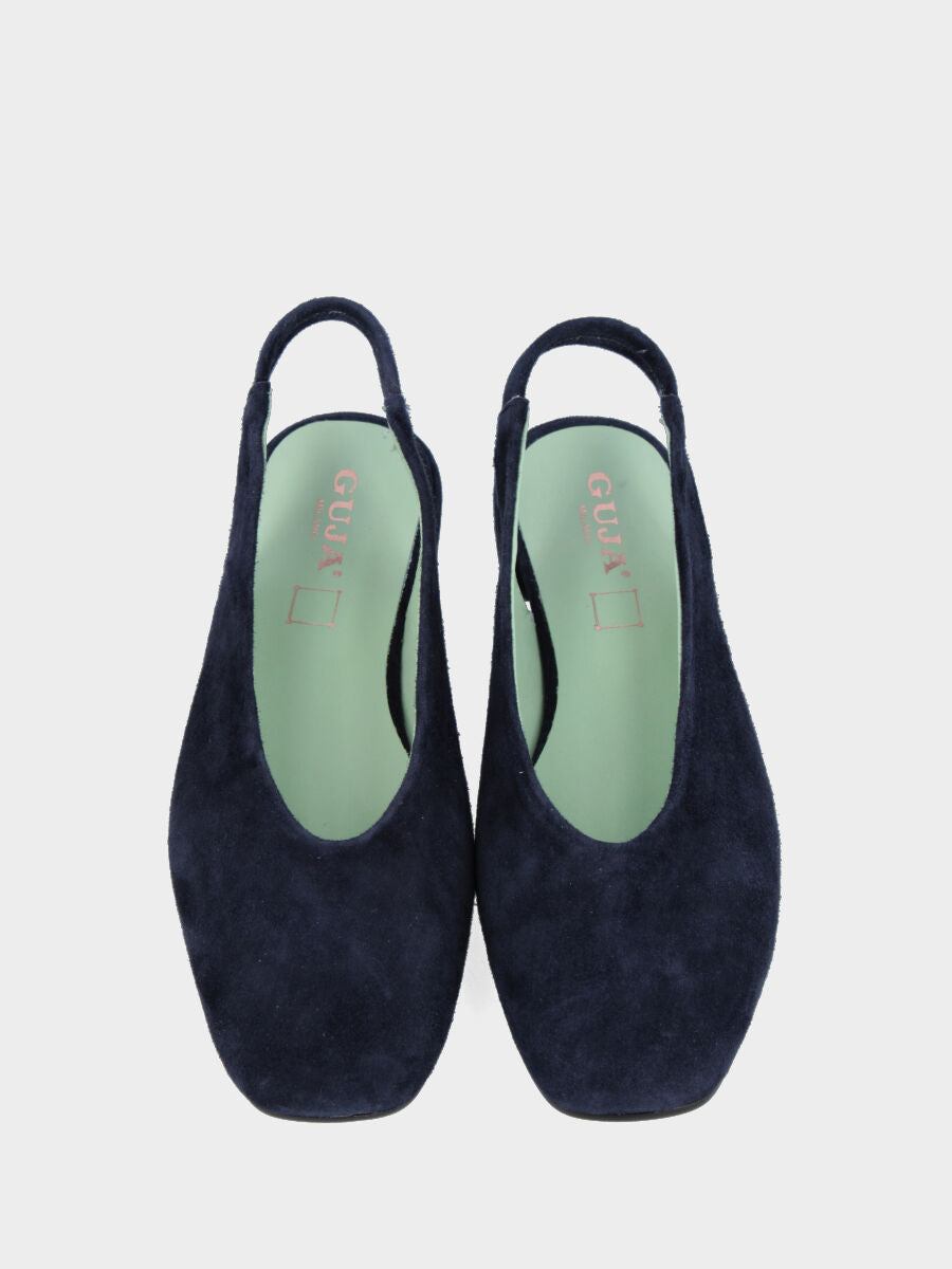 Slingback in camoscio blu scuro con tacco a blocco