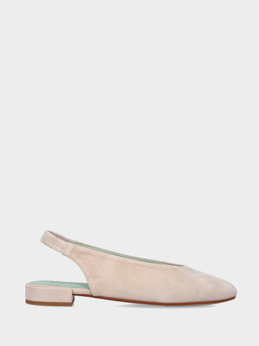 Slingback in camoscio nude con tacco a blocco