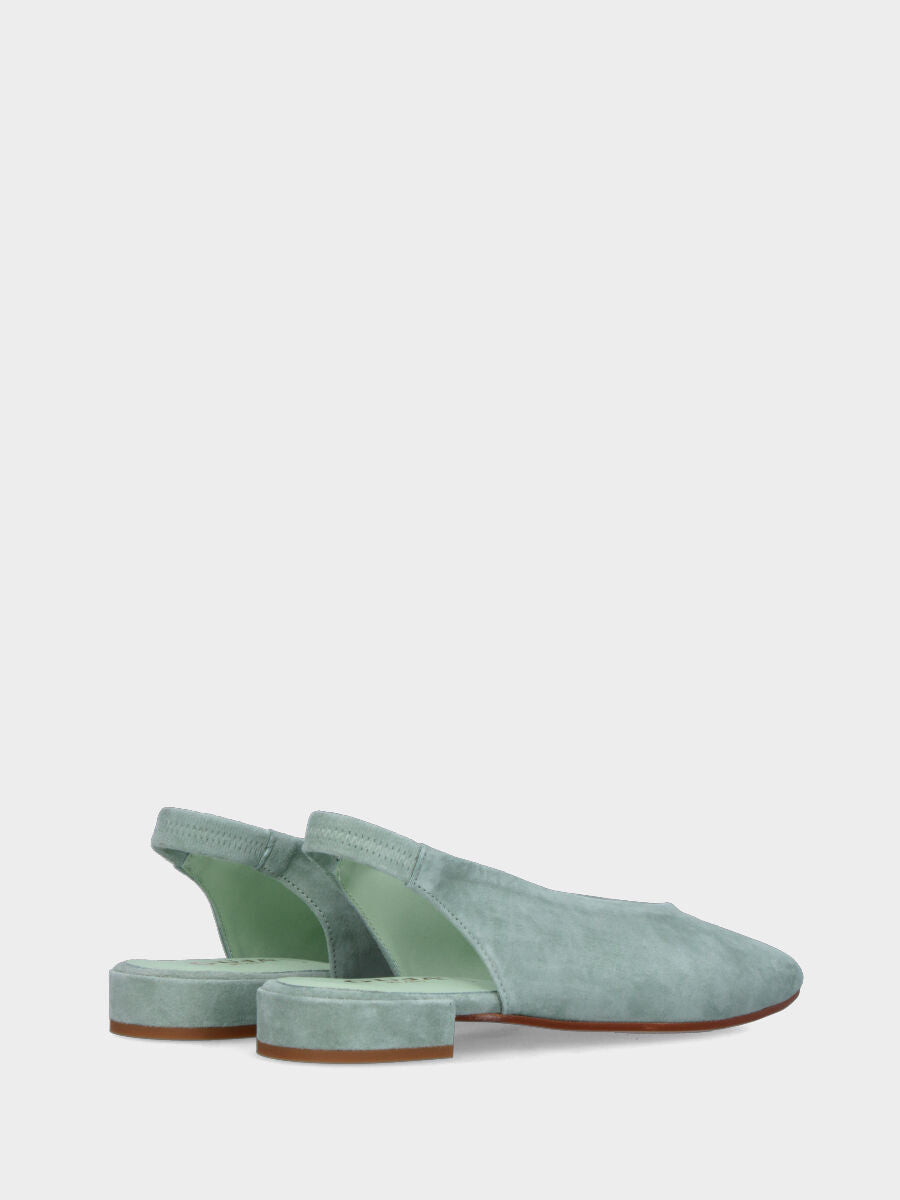 Slingback in camoscio verde salvia con tacco a blocco
