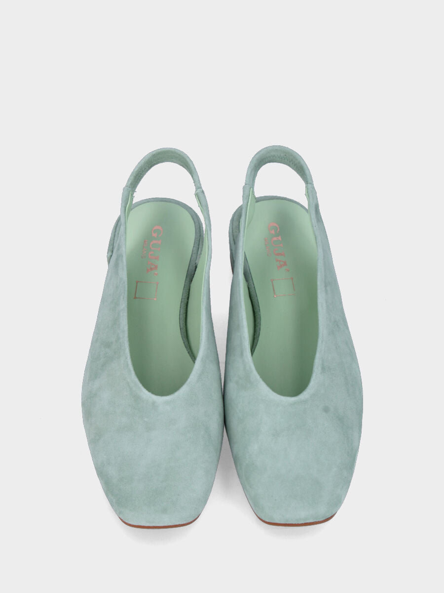 Slingback in camoscio verde salvia con tacco a blocco