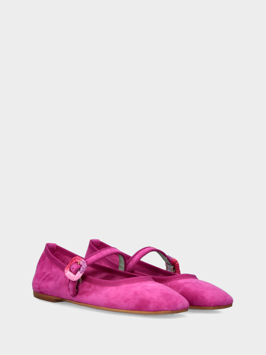 Ballerina Mary Jane in camoscio fucsia con fibbia in spago