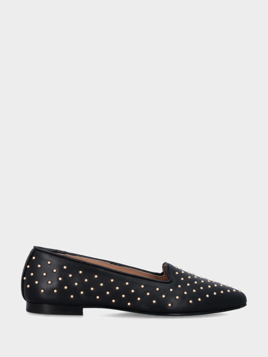 Pantofolina in nappa nera con borchiette dorate