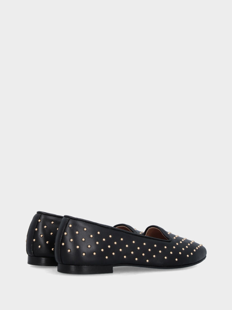 Pantofolina in nappa nera con borchiette dorate