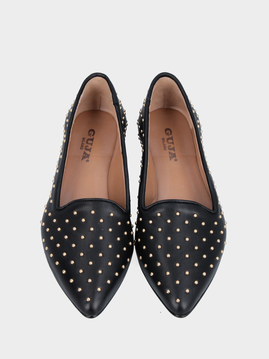 Pantofolina in nappa nera con borchiette dorate