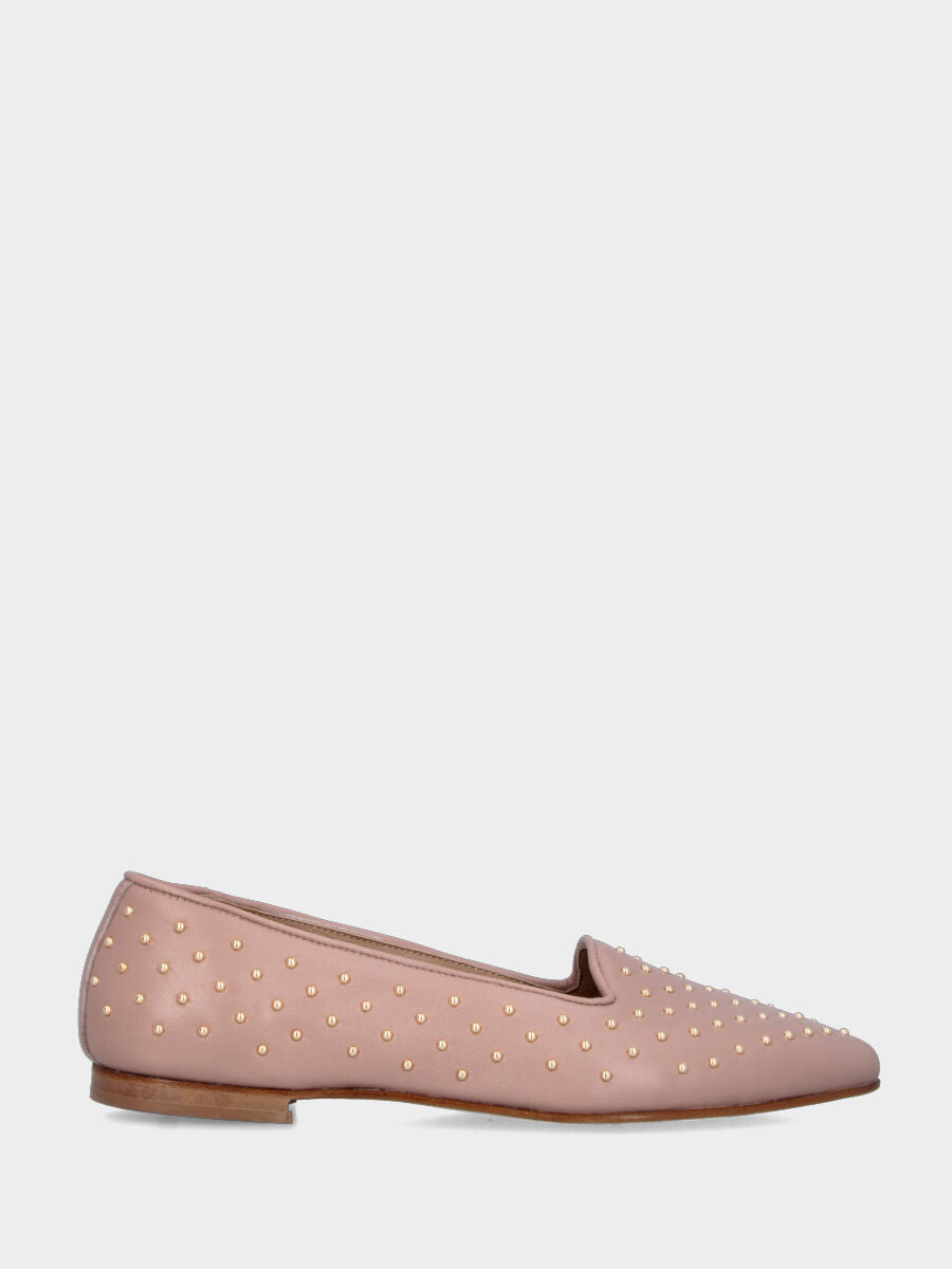 Pantofolina in nappa nude con borchiette dorate
