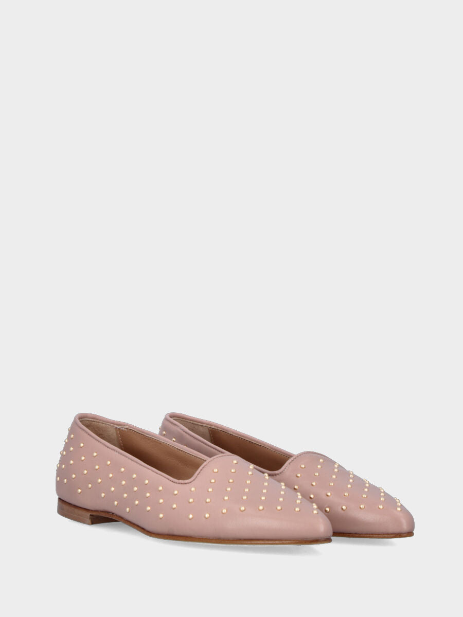 Pantofolina in nappa nude con borchiette dorate