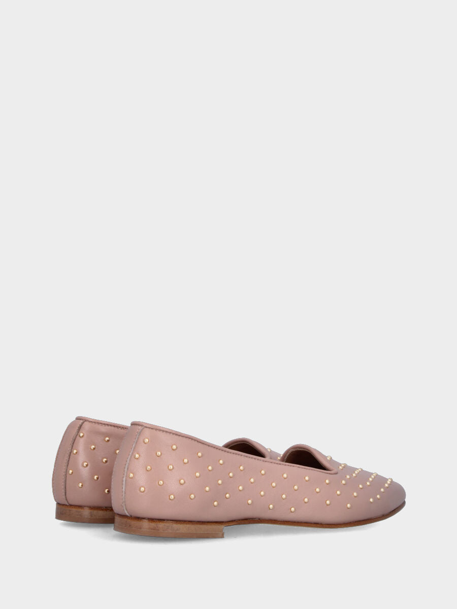 Pantofolina in nappa nude con borchiette dorate