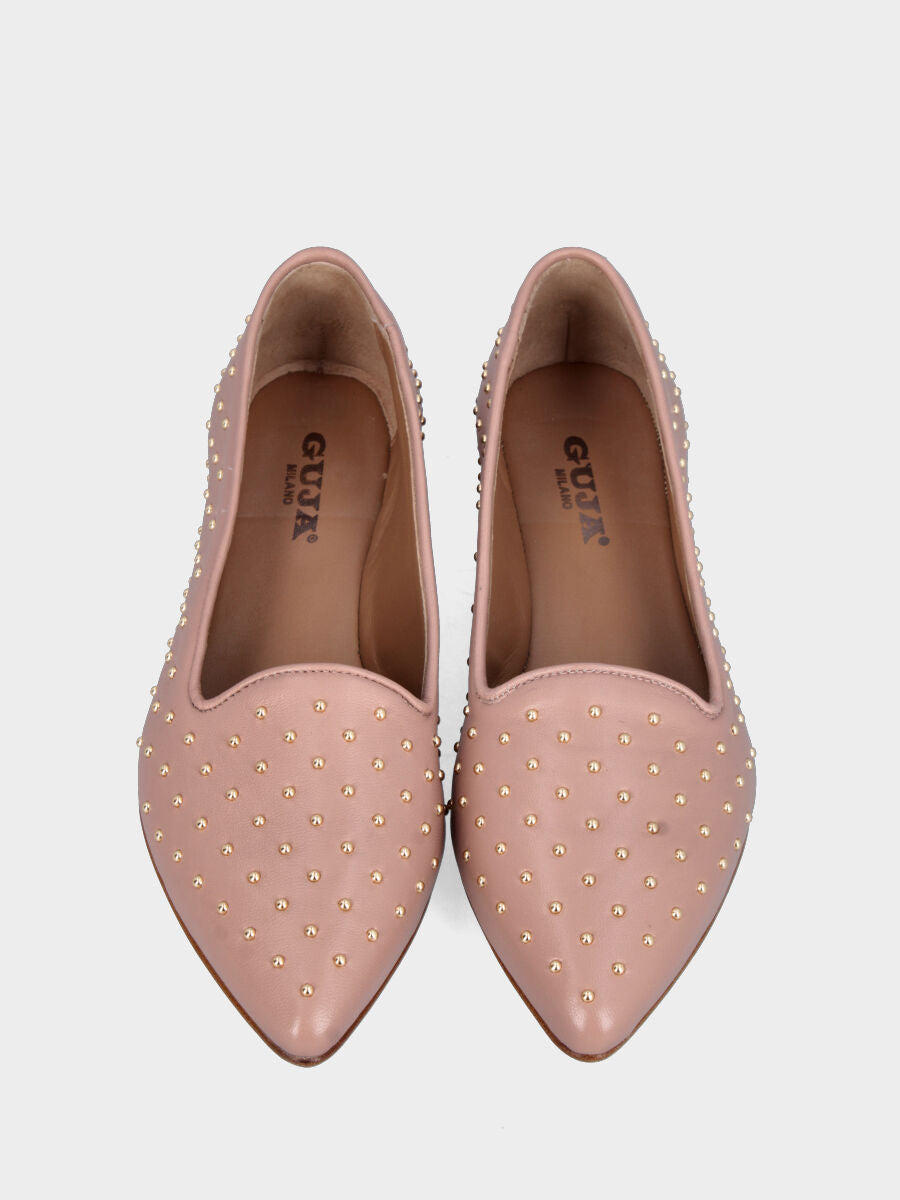 Pantofolina in nappa nude con borchiette dorate