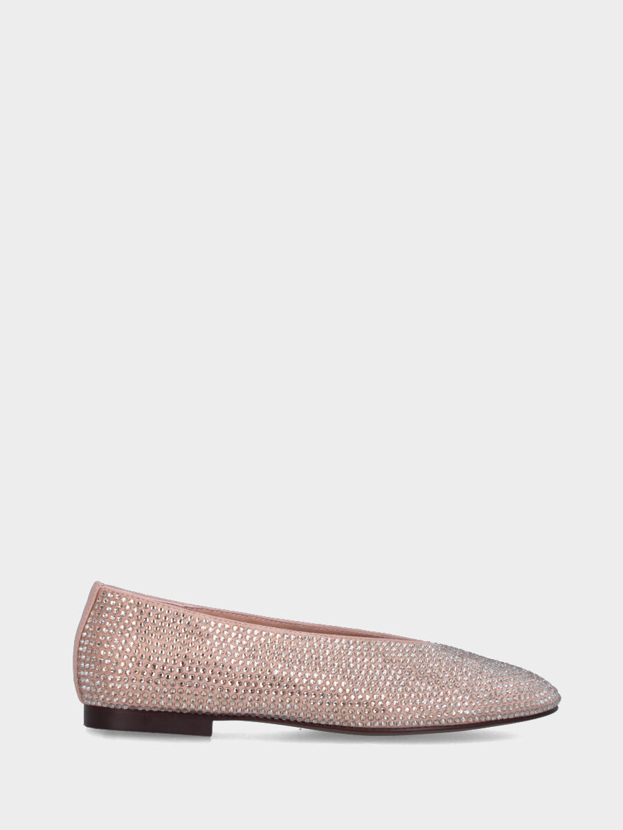 Ballerina in camoscio nude con perline di cristalli