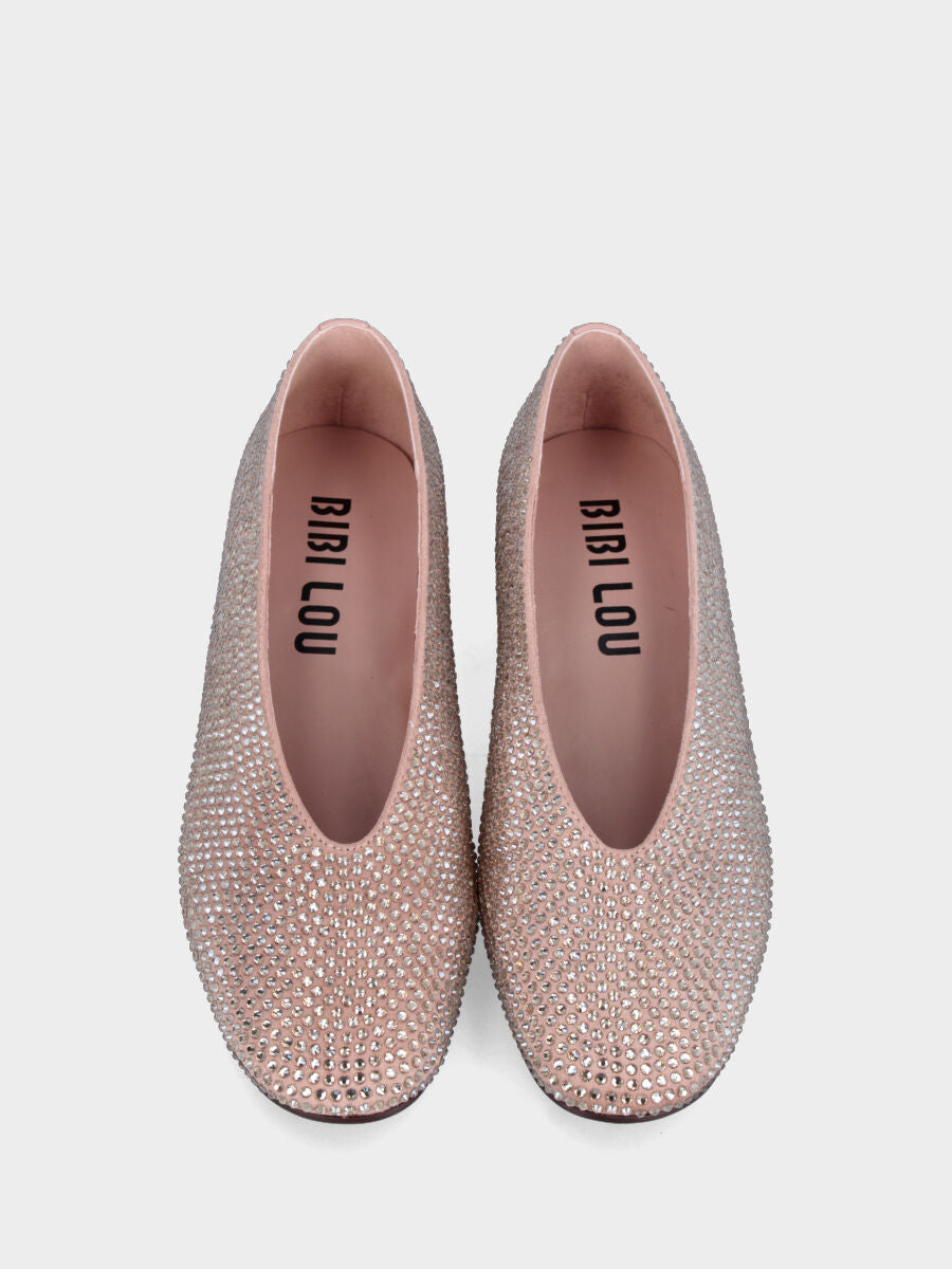 Ballerina in camoscio nude con perline di cristalli